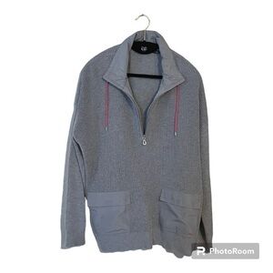 Lauren Ralph Lauren Grey Waffle Knit Pullover with Hot Pink Draw Strings Size XL